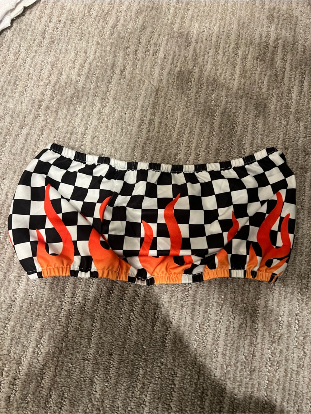 Amazon Black & White Check Bandeau Top with Orange Flame Print